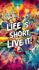 Obraz premium Life is short live it colorful background and text (T-shirt Design Motivational Quote, Illustration ,Typography)