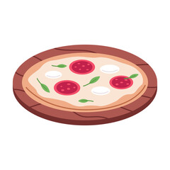 Fresh pizza at wooden board