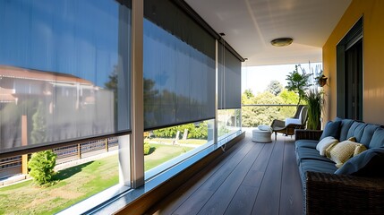 Fototapeta premium Covering the terrace with roller blinds against the sun