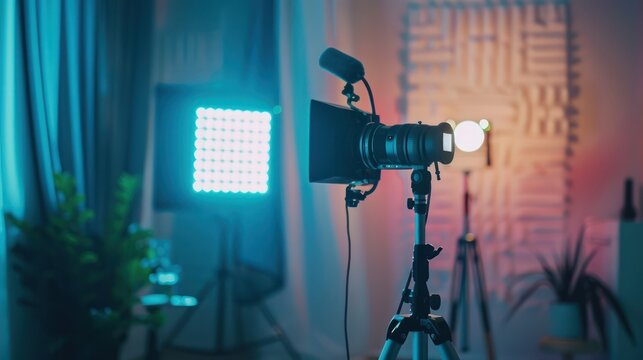 Professional setup for a webinar presenter with lighting and microphone