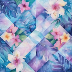 Vibrant Tropical Floral and Geometric Abstract Background