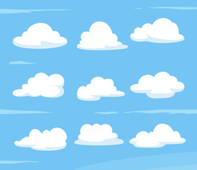 Simple white clouds Set with blue background