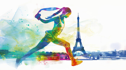 Naklejka premium boxing, judo, karate paris eiffel olympics abstract watercolor colorful splash design concept on white background