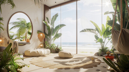 During the day, vacation home, natural setting, inside a cabin, luxury in the jungle, view of nature, tranquility, rest, zen, yoga, meditation, digital nomad, island paradise.