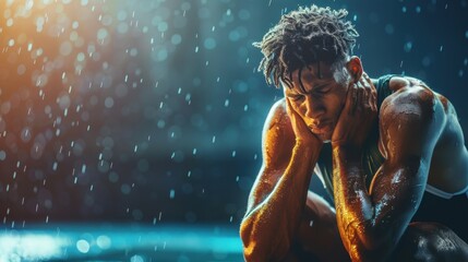 A heartbroken athlete after a defeat, representing resilience and overcoming adversity in sports.