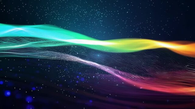 A swirling galaxy of colorful particles ebbing and flowing in beautiful wave patterns.