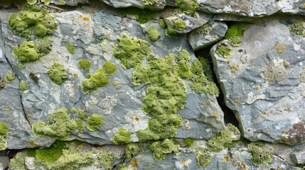 Obraz premium Green and gray lichen covering stone surface