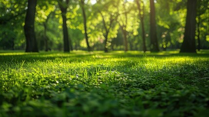 Naklejka premium Green foliage in springtime park
