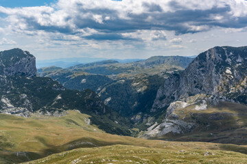 Naklejka premium Majestic summer day in the Durmitor National park. Village Zabljak, Montenegro, Balkans, Europe. Scenic image of popular travel destination. Discover the beauty of earth. Hiking nature destination
