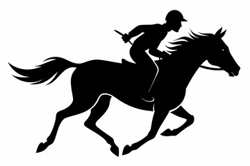 Jockey riding a running horse black silhouette