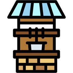 Fototapeta premium Vector Icon Well, Water, Bucket, Water Well, Rural, Farming and Gardening