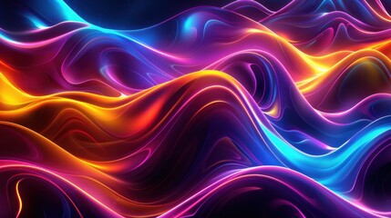 Vibrant abstract background with wavy fluorescent colors in a modern Fluxus style, featuring dynamic, flowing patterns and a bold, energetic palette.