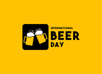Vector Illustration of International Beer Day. Yellow background.