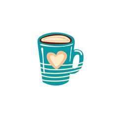 blue isolated simple flat cup with big heart and coffee on the white background. vector flat art
