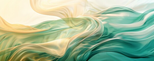 Obraz premium Abstract waves minimalist art with teal and beige colors for modern interior decor
