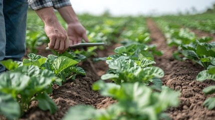 Fototapeta premium Technology in Agricultural field, cultivated and plantation with futuristic smart objects