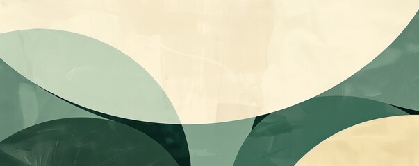 Minimalist geometric shapes design with modern abstract pattern in green and beige tones