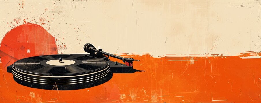 Minimalist poster of a vintage vinyl turntable with a modern clean design