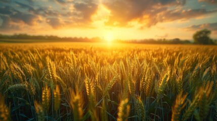 Obraz premium In the early morning, under the sun, a green wheat field is photographed from above,