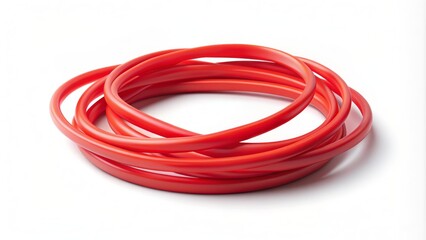 Elastic bright red isolated rubber band icon stretched around white background with subtle gradient and soft shadows.