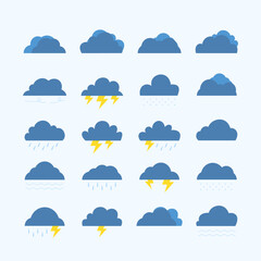 Blue clouds and lightning Set Vector Collection