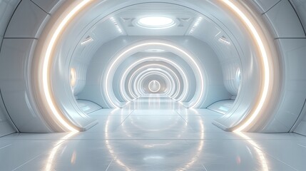 Fototapeta premium Futuristic Hallway With Circular Lighting in a Sci-Fi Setting at Night