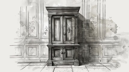 A confessional cabinet box color line art sketch engraving, suitable for T-shirt apparel print design.