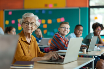 Older people learning to use the computer, in computer classes for adults