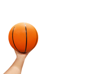 Basketball ball in hands PNG transparent.