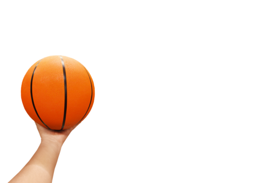 Basketball ball in hands PNG transparent.