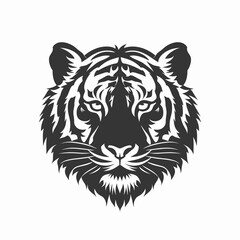 Fototapeta premium Tiger vector minimalistic black icon on white background. Logo, logotype, emblem, badge, sticker