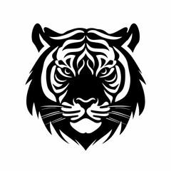 Tiger vector minimalistic black icon on white background. Logo, logotype, badge, emblem, sticker