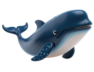 3D cartoon whale, deep blue, di-cut PNG, isolated on background, perfect for marine-themed projects. Summer vacations and sea lifestyle concept