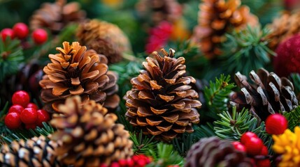 Fototapeta premium Choosing pine cone ornaments for Xmas tree decoration Pick a theme