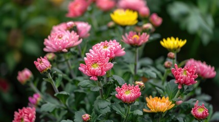 Chrysanthemum bush displaying colorful flower buds