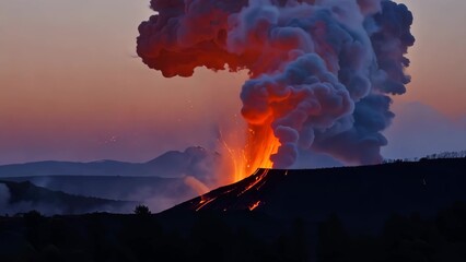 Fototapeta premium Erupting volcano with smoke and lava at