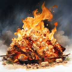 Watercolor Campfire popco, clipart Illustration, Generative Ai