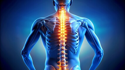 Soothing chiropractic adjustments on anatomical spine model with gentle soothing blue light for ultimate spinal pain relief and wellness therapy.