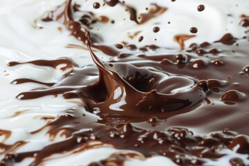 Chocolate melted in cream with milk splash. background. Ready for package design.