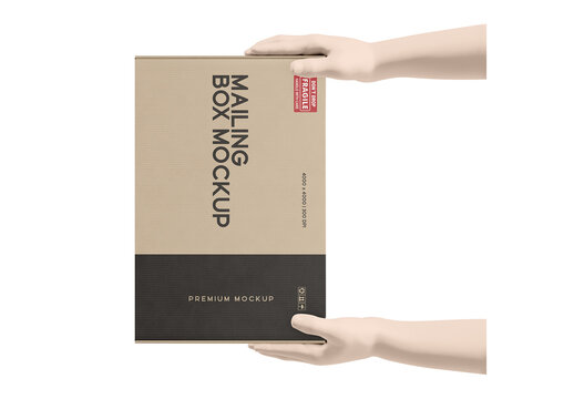 Carton Box with Hands Mockup 