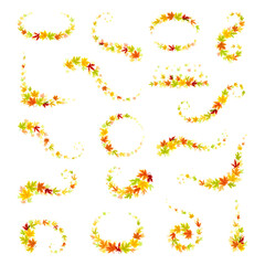 Autumn Leaf Curve and Swirl Decorative Element Vector Set