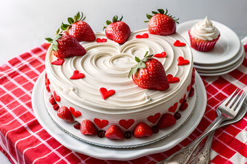 Chocolate cake with strawberries, a delicious dessert.