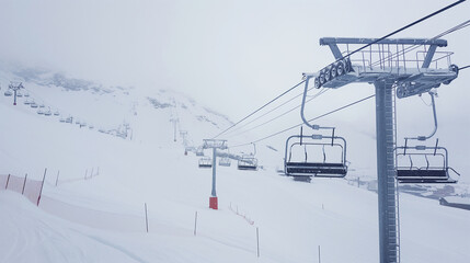 Ski Lift in Snowy Mountains 