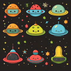 Adorable Spacecraft and Stars Icons