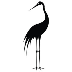 Obraz premium Black silhouette of a crane bird with long neck and legs.
