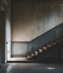 Obraz premium Vintage Wooden Staircase in Abandoned Building