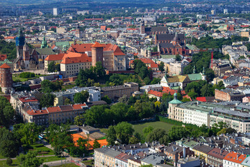 Wawel Royal castle at Krakow, Poland. View from from Balon Widokowy, observation viewing platform on tethered balloon