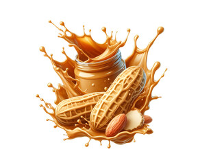 organic real peanut butter splash liquid from jar visualization illustration design isolated on a transparent background