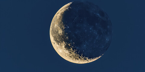 Creative minimalistic background with waxing crescent moon in sky. Copy space, simple wallpaper.
