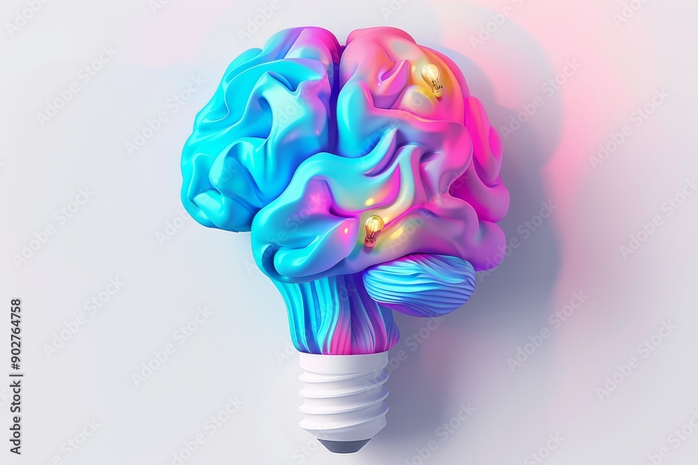 Sticker Abstract brain with colorful swirls on a lightbulb base highlighting creativity and artistic innovation.